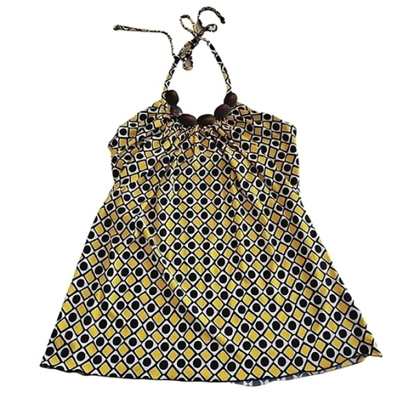 BCX Tops - 1062 * BCX Geometric Print Halter Top Yellow Black Size M